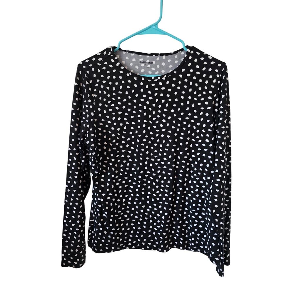 Lands End Womens Polka Dot  Rash Guard Swim Top Size Medium Black